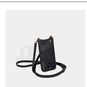 Bandolier pebble black leather and gold iPhone 14 case